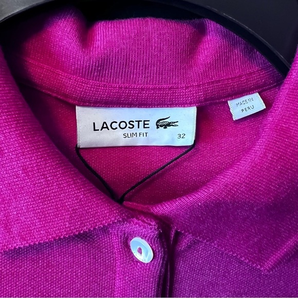Lacoste Short Sleeve Slim Fit Stretch Pique Polo Shirt Color: pink Size:32/0 New - Picture 7 of 8